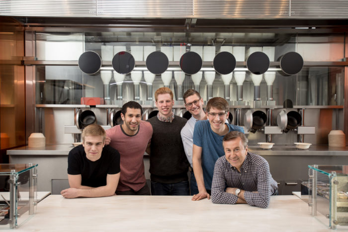 From left: Co-founder Luke Schlueter, co-founder Michael Farid, co-founder Kale Rogers, executive chef Sam Benson, co-founder Brady Knight, chef Daniel Boulud.