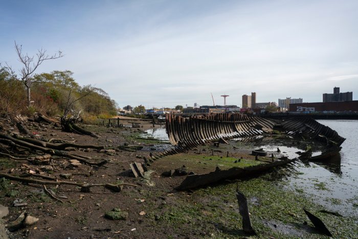 For years, Coney Island Creek has been like this: home to the rotting hulls of ships and a dumping ground for discarded tires, rusting shopping carts, and the like.