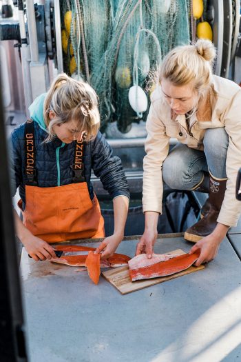 Preparing salmon for dinner