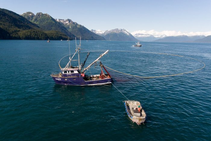 The Salmon Sisters' ship, the Stanley K, at sea.