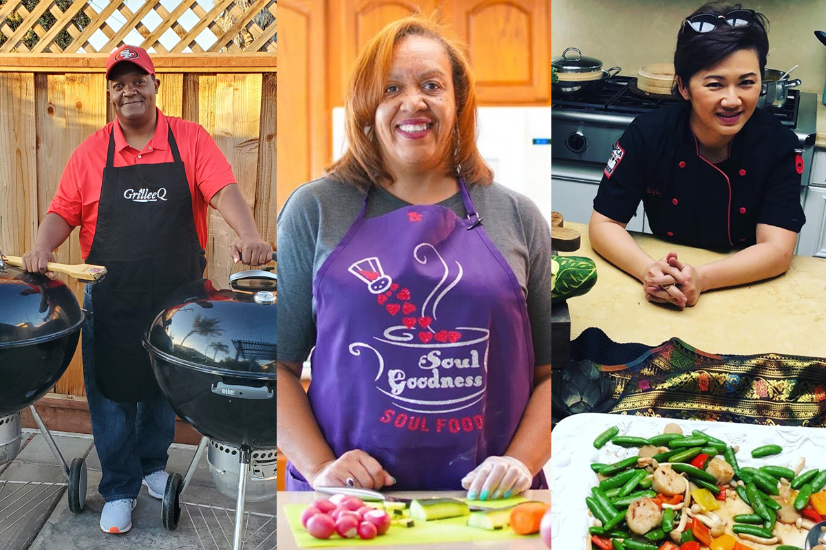 a collage of three different home chefs and home cooks who work as MEHKOs