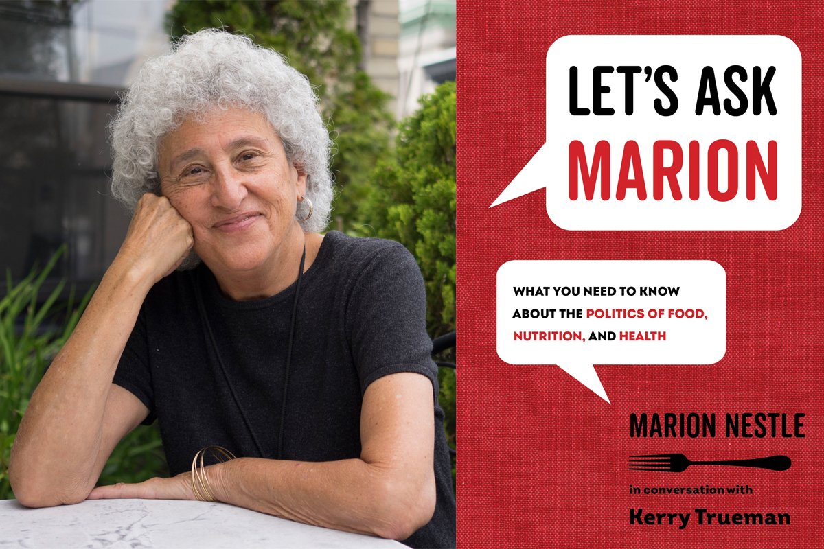 marion nestle and the cover of her new book, let's ask marion