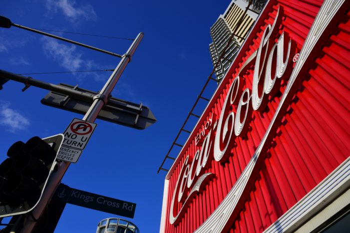 A gigantic billboard advertising Coca-Cola