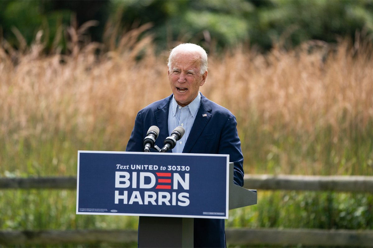 joe biden speaking about climate change and agriculture. (Photo by Drew Angerer/Getty Images)