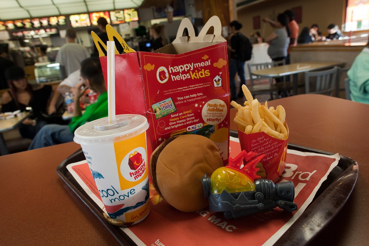 A healthy happy meal inside a mcdonald's restaurant in San Francisco, California.