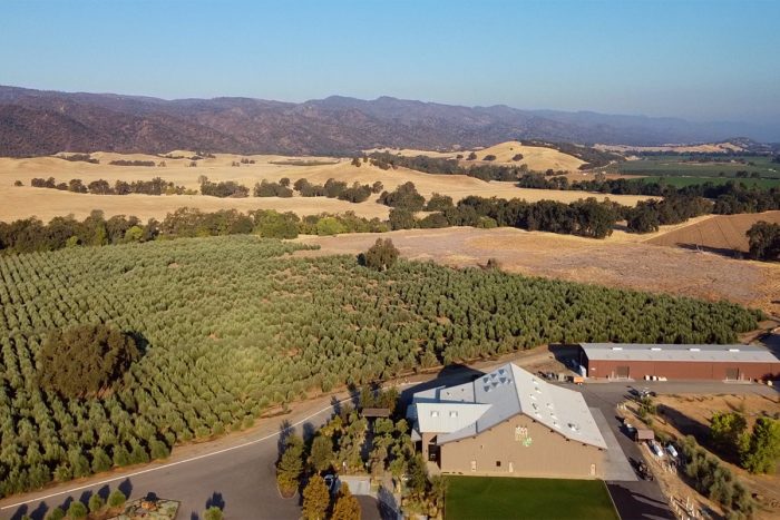 An overhead view of the Yocha Dehe Wintun Nation's farmland, including the Séka Hills oil processing mill.