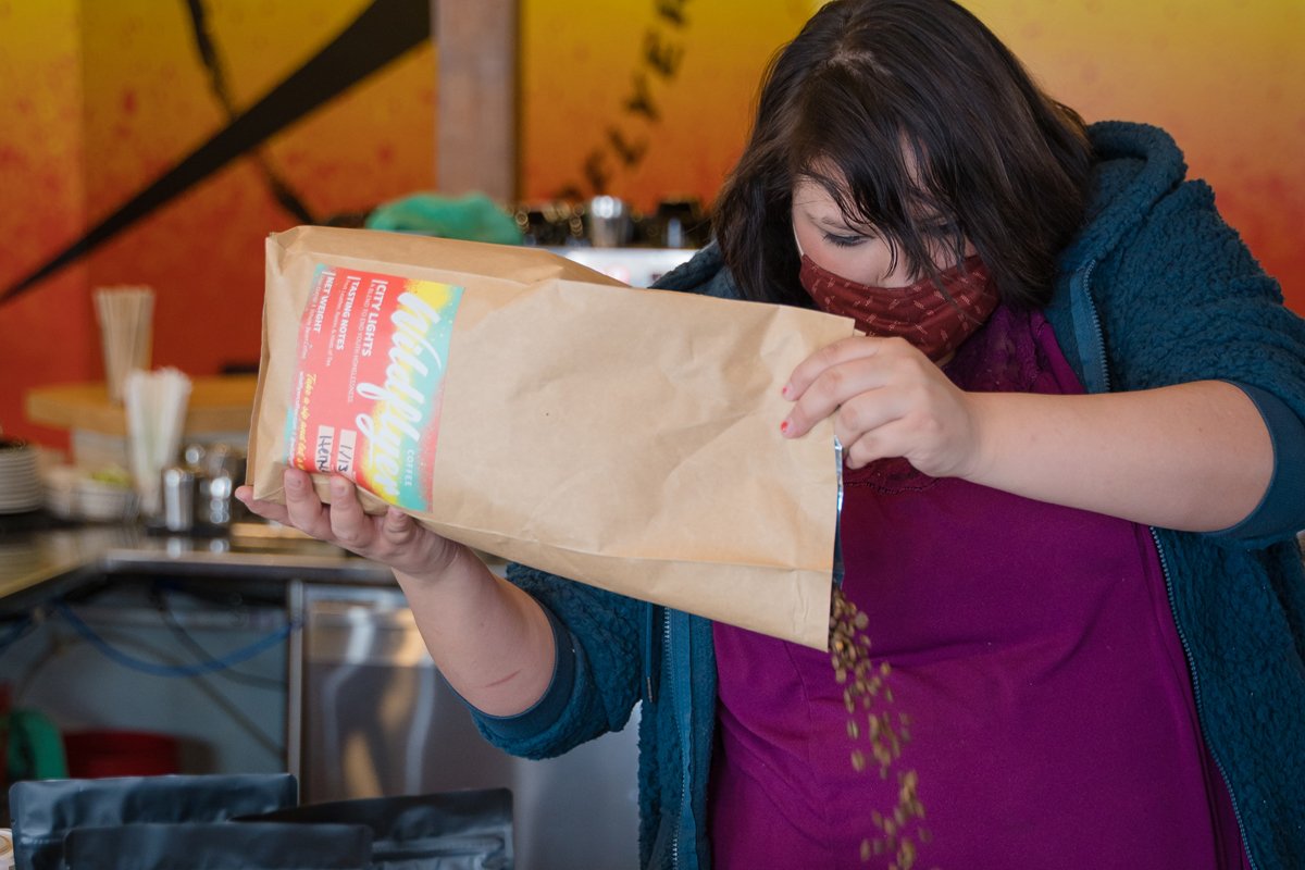 Valarie Mckenzie at work in Wildflyer Coffee.