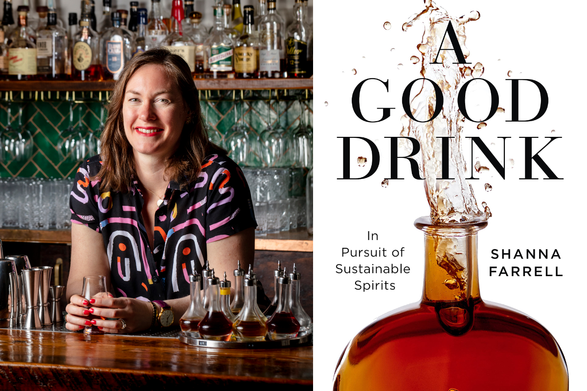 Shana Farrell and the cover of her new book "A Good Drink"